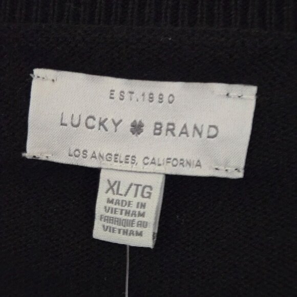 Lucky Brand NWT Cotton Blend V Neck Jet Black Sweater Capsule Wardrobe Size XL - Picture 8 of 10